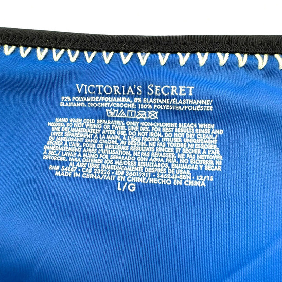 VICTORIA'S SECRET Blue Pink Crochet Boho Hipster Bikini Set 34B Top Large Bottom - Picture 5 of 11